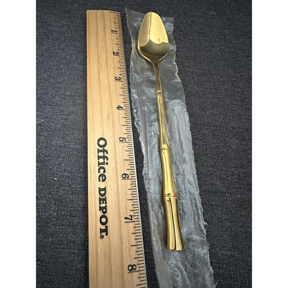 Vintage Viners Sheffield Gold Cane Bamboo 23K Gold Plate Spoons Set of 4 NOS - Picture 3 of 3